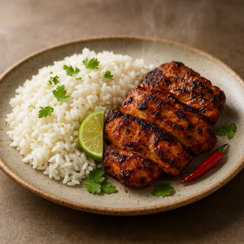 Coconut Rice with Grilled Chicken or Peppered Beef