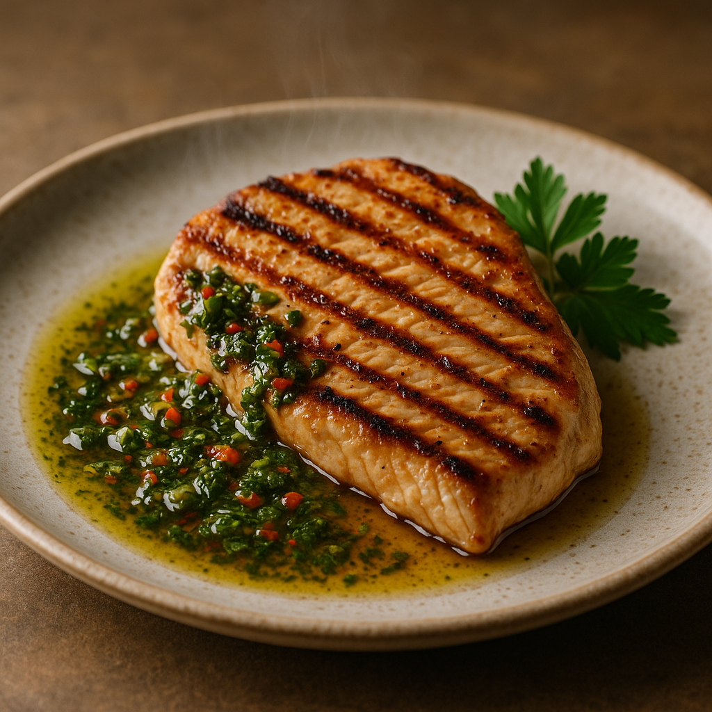 Grilled Turkey Steak with Herb Olive Oil Sauce