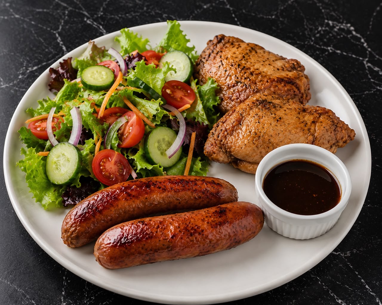 Salad, Sausage & Fried Chicken